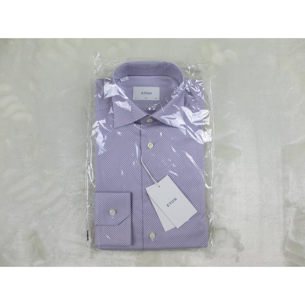 NEW Eton Dress Shirt‎ Mens 37 14.5 Small Pink Geometric Cotton Slim Business